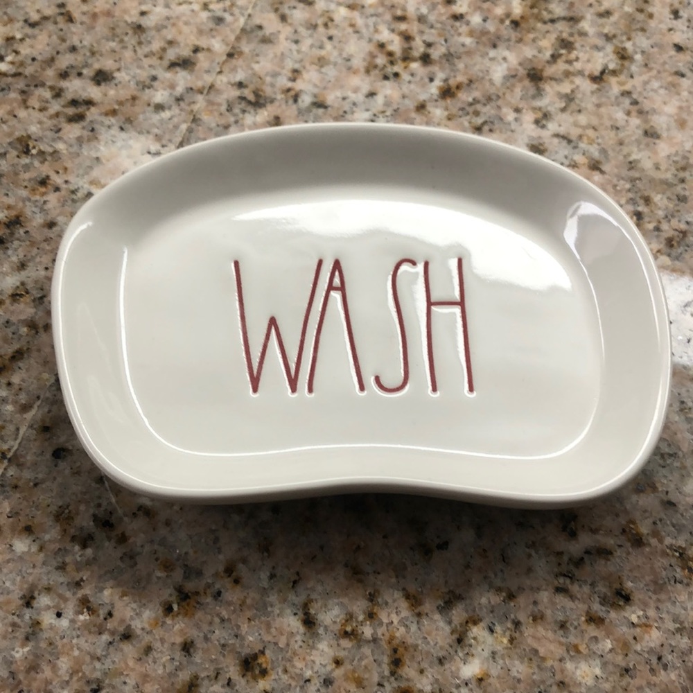 Rae Dunn Ceramic WASH Soap Dish Red Letters NEW